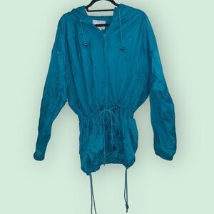 Vintage 90s Teal Plus Size Windbreaker, drawstring waist